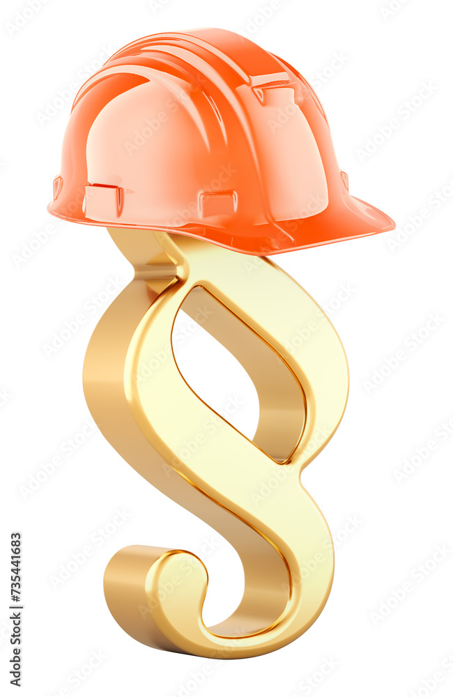 Poster section symbol with orange hard hat, 3d rendering isolated on transparent background