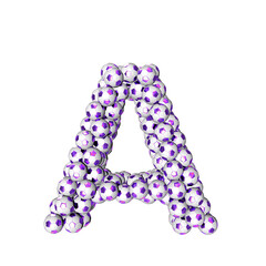 Symbol made from purple soccer balls. letter a