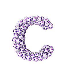 Symbol made from purple soccer balls. letter c