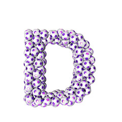 Symbol made from purple soccer balls. letter d