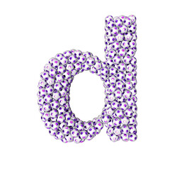 Symbol made from purple soccer balls. letter d