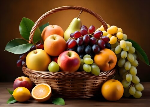 Basket of fresh fruits closeup image. gardening and garden harvest