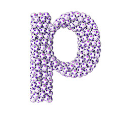 Symbol made from purple soccer balls. letter p