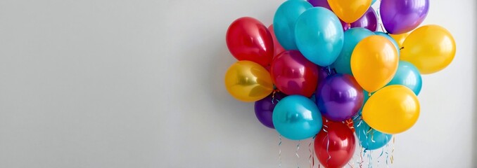Colourful balloons on white background with copy space.