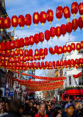 Dragon dance during Chinese lunar year celebrations in London, England