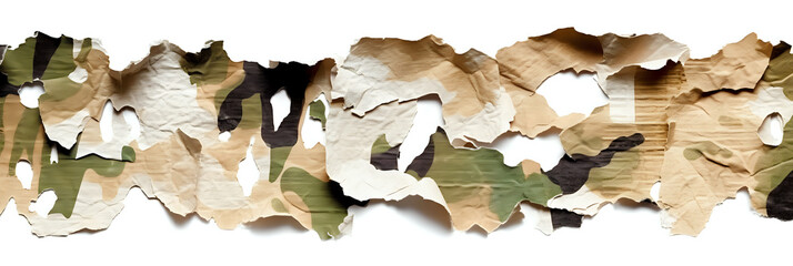 Torn Camouflage Paper Concept. Torn pieces of paper in camouflage colors, ideal for military themes and creative backgrounds.