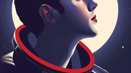 Close-up illustration of an astronaut portrait. Exploration of outer space and new planets