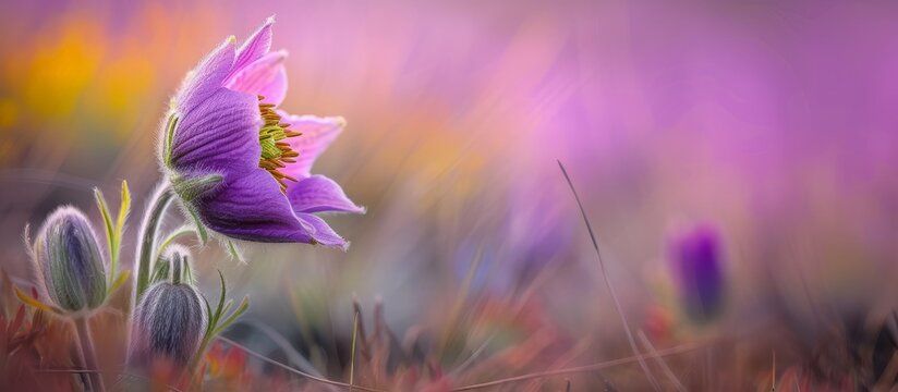 Beautiful blooming purple flower standing tall in a lush green field under the sun
