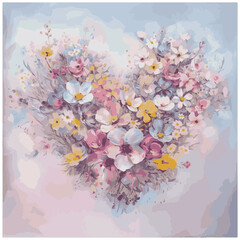 heart made of spring flowers. beautiful heart print. Valentine's Day. postcard.