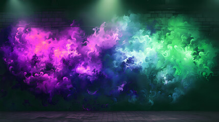 Obraz na płótnie Canvas Mystical Vapor Mural. A vibrant digital illustration of swirling vapor in a spectrum of colors, ideal for captivating wall art and creative installations.