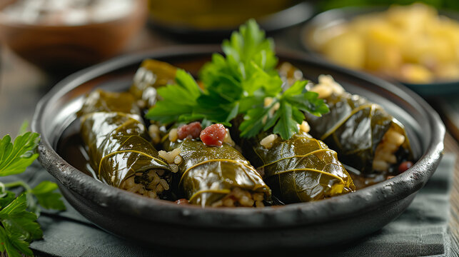 Greek-style Stuffed Grape Leaves with Rice Delight Photo