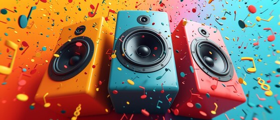 Vibrant Music Speaker with Color Explosion Generative AI