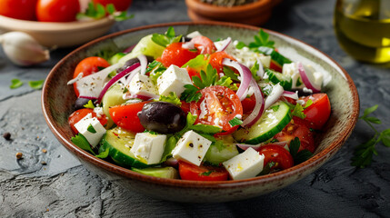 Horiatiki Salata - Classic Greek Salad Photo - obrazy, fototapety, plakaty