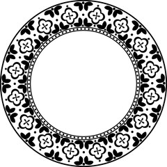 Ornamental floral black silhouette round frame.
