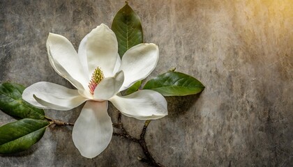 beautiful blooming white magnolia flower isolated on vintage background