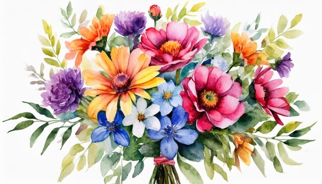 colorful watercolor bouquet of flower painting isolated on white backgrounds illustration for wedding stationary greetings textile wallpapers illustration