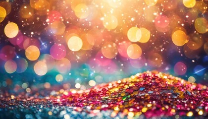 bokeh effect glitter colorful blurred abstract background for birthday anniversary wedding new year eve or christmas - obrazy, fototapety, plakaty