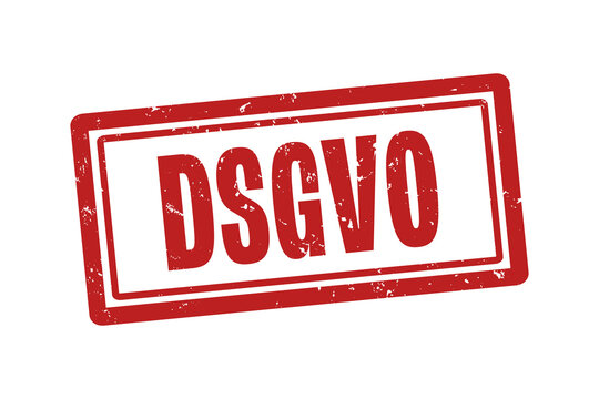 DSGVO. Ein roter Stempel isoliert auf weissem Hintergrund im grunge stil.