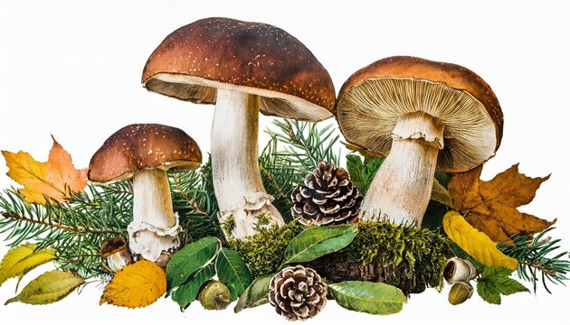 autumn forest mushrooms scene autumn mushrooms view mushroom collection hand drawn illustrations antique engraved illustration from adolphe millot without text and numbers