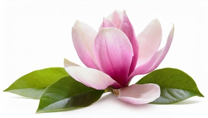 tender spring pink magnolia flower isolated on white background