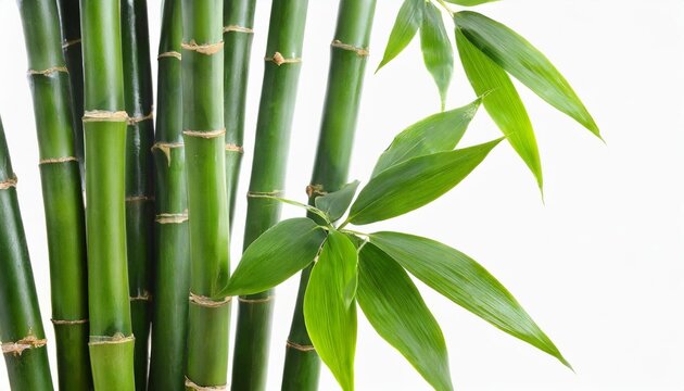 green bamboo with leaves isolated on white background