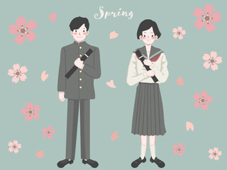 桜の花と卒業生たち