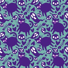 Halloween animals monsters seamless cats pattern for wrapping paper and fabrics and linens and kids clothes print