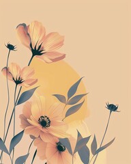 Stylish floral illustration in pastel pink tones. Abstract botanical art with pink flowers and warm silhouette.