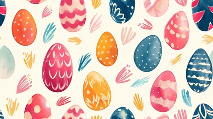 Fototapeta na wymiar Pastel watercolor Easter eggs with a soft textured pattern. Artistic illustration of painted Easter eggs in gentle spring colors. Springtime design concept for fabric and wallpaper