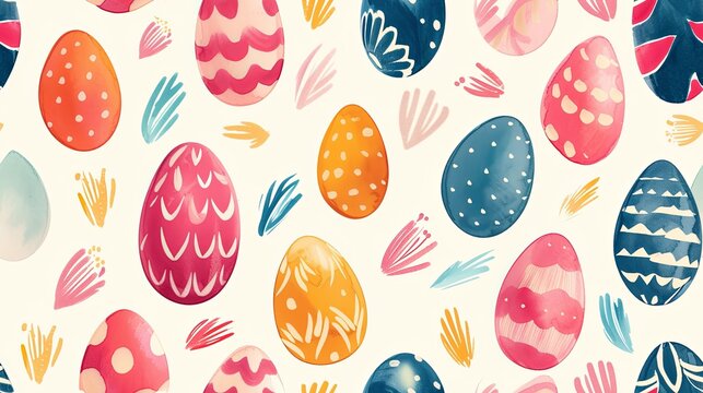 Pastel watercolor Easter eggs with a soft textured pattern. Artistic illustration of painted Easter eggs in gentle spring colors. Springtime design concept for fabric and wallpaper © Irina.Pl