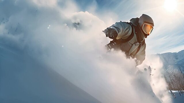 Man Snowboarding Down Snow-Covered Slope Generative AI