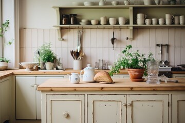 Fototapeta na wymiar Traditional kitchen, rustic farmhouse kitchen.