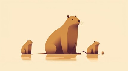 Lots of minimalist illustrations with capybaras in Mocha color