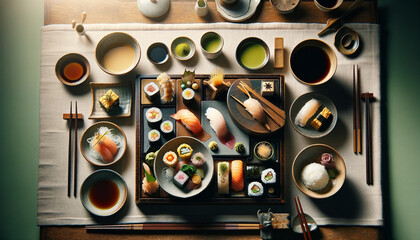 Japanese Kaiseki Meal with Sushi, Sashimi, and Tempura