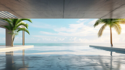 Modern Infinity Pool Overlooking Serene Ocean Horizon at Sunrise