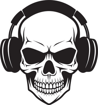 Phantom Symphony Ghostly Harmonies with a Skull Head Wearing Headphone