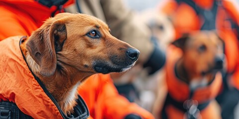 Search and rescue dogs on a on a rescue mission. Banner with copy space
