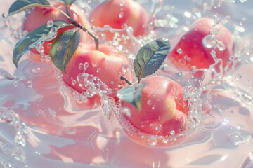 Dynamic Advertising Background: Peaches and Water Fusion Creates Captivating Visual Impact