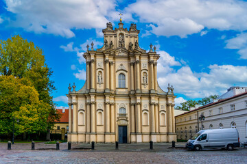 Fototapeta na wymiar Roman Catholic Church of the Visitants located in Warsaw historic center of Poland's capital as in October 2023.