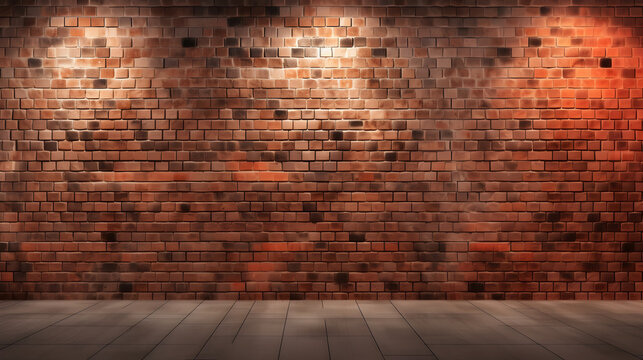 A photo of a vinyl backdrop with a vintage brick wall warm spotlight,,
Old brick wall with lights and shadows. 3d render illustration. Pro Photo

