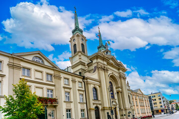 Fototapeta na wymiar Garrison Church located in Warsaw historic center of Poland's capital as in October 2023.