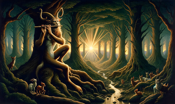 illustration of a faun in an enchanted forest setting