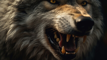 Fototapeta premium grin of a wolf close up photo