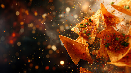 Tortilla chips, flavors, and spices explosion - obrazy, fototapety, plakaty