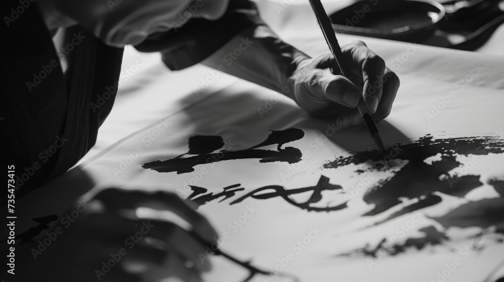 Poster a person creates a monochromatic masterpiece with the help of scissors and their artistic vision