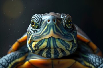 turtle portrait on black background, highly detailed - generative ai