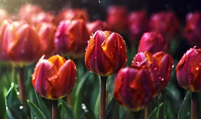Fototapeten Tulips, a field of blooming tulip flowers © A_A88