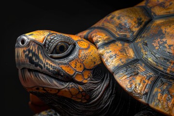 Naklejka premium turtle portrait on black background, highly detailed - generative ai