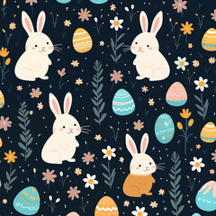 Bunnies, eggs, and flowers pattern