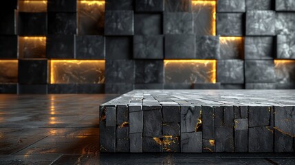 A solid stone table displaying its natural beauty and robustness in the foreground. Rusticity of the table in a sophistication of the room, evoking modernity and elegance.